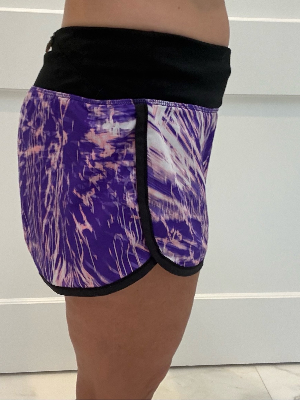 New Balance medium Purple Printed Athletic Shorts with Black Waistband